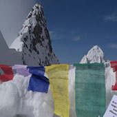 Singu Chuli High camp  I view with Tibetan flags 